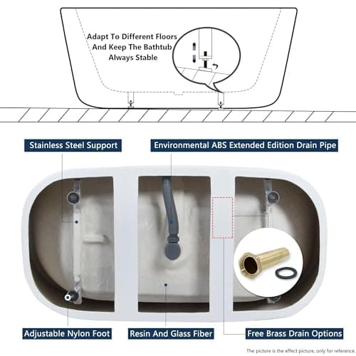 FerdY Bali 59" Acrylic Freestanding Bathtub, Gracefully Shaped Freestanding Soaking Bathtub, Toe-Tap Chrome Drain and Classic Slotted Overflow Included, Glossy White, cUPC Certified