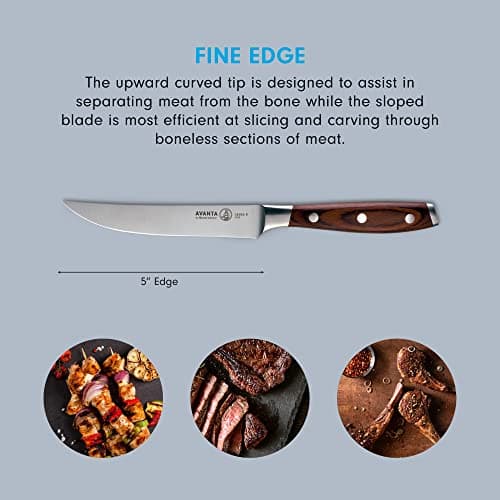 Messermeister Avanta Forged 5” Fine Edge Steak Knife Set - German X50 Stainless Steel - Rust Resistant & Easy to Maintain - Includes 4 Steak Knives