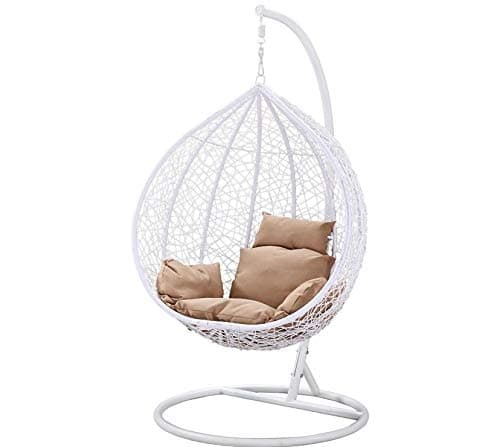 Island Gale Hanging Swing Wicker Basket Chair Outdoor Front Porch Furniture with Stand and Cushion