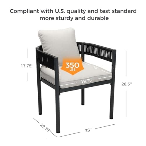 Grand patio Outdoor Dining Chairs Set of 4, 4 Pieces Patio Dining Chairs, Metal Woven Wicker Fixed Patio Chairs with Grey Cushions for Backyard, Deck, Garden, Porch, Lawn and Poolside (Black)