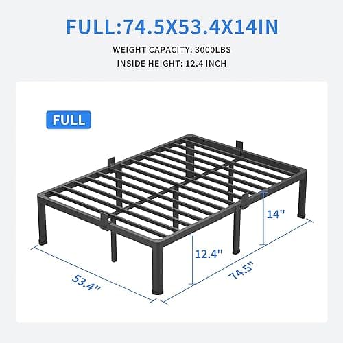 MAF 14 Inch Full Size Metal Platform Bed Frame with Round Corner Legs, 3000 LBS Heavy Duty Steel Slats Support, Noise Free, No Box Spring Needed, Easy Assembly
