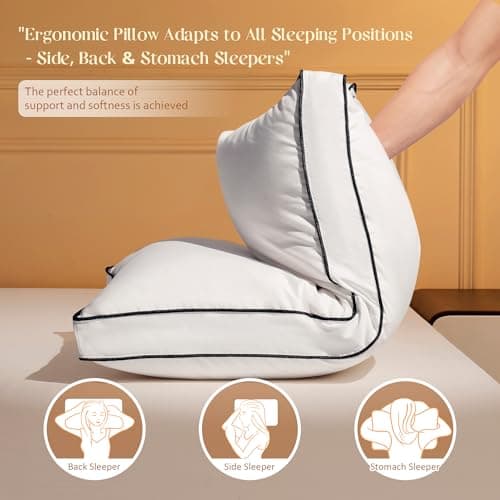 Feather Down Pillows Queen Size Set of 2 with Gusset, Luxury Hotel Collection Bed Pillow 2 Pack, Down Surrounded Gusseted Pillows for Sleeping, Soft Fluffy for Side, Back Sleepers 20x30 in.