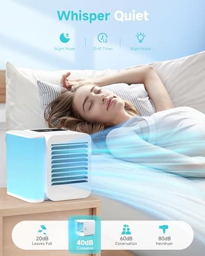 Portable Air Conditioner Cooling Fan: Evaporative Mini Air Cooler with 𝟳 𝗖𝗼𝗹𝗼𝗿𝘀 - USB Personal Air Cooler Desktop Ac Unit for Room Office Home (White)