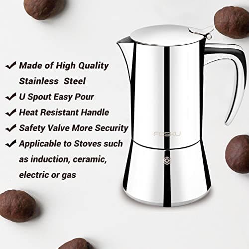 Stovetop Espresso Maker, Stainless Steel Moka Pot, Italian Style Coffee Machine Maker Suitable for Induction, Espresso Pot For 3-4 Cups, 200ml