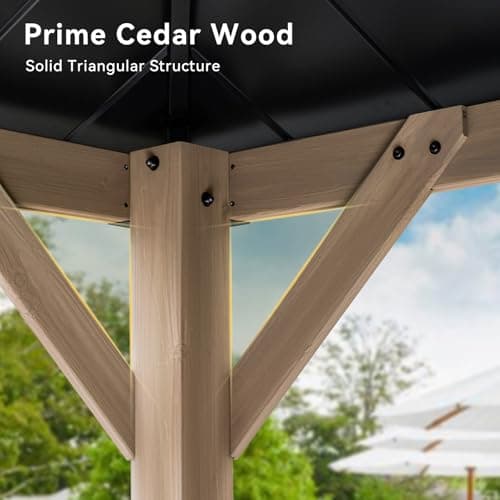 Aoxun 10' x 12' Outdoor Wood Gazebo, Hardtop Gazebo Permanent Wooden Pavilion with Galvanized Steel Double Roof, for Patio, Garden, Deck, Cedar Wood