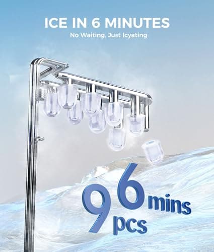 Ecozy Countertop Ice Maker, Portable, Self-Cleaning, 9 Bullet Ice Cubes in 6 Mins, 26lbs/24Hrs, Ice Maker Machine with Ice Bags, Handle, Standing Scoop and Basket, Black, IM-BS261C