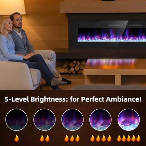 Electric Fireplace-72 inch Fireplace Wall Mount/Recessed/Free Standing-Ultra Thin Wall Fireplace Electric with Remote Control, Timer, Double Heat Vent, 750w/1500w