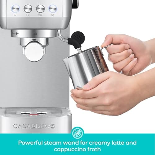 CASABREWS 3700 Essential Espresso Machine 20 Bar, Stainless Steel Cappuccino & Latte Machine with Steam Frother for Home, 43.9oz Water Tank, Silver