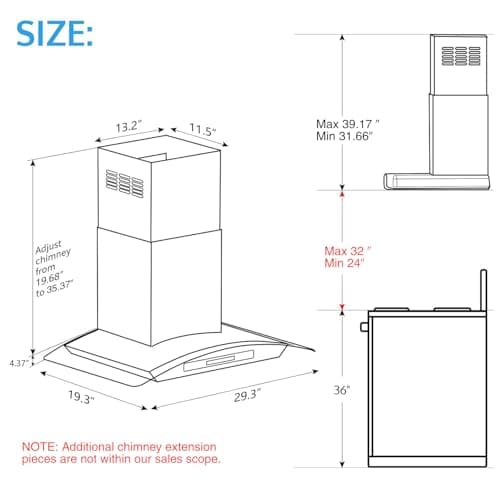 IKTCH 30-inch Wall Mount Range Hood Tempered Glass 900 CFM, Kitchen Chimney Vent Stainless Steel with Gesture Sensing & Touch Control Switch Panel, 2 Pcs Adjustable Lights(IKP03-30)