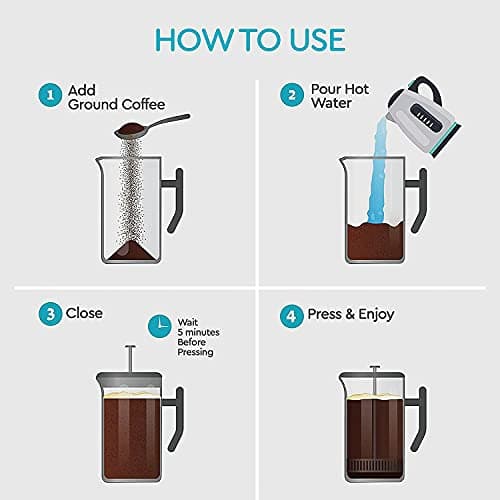 Belwares French Press Coffee Maker 50 Oz – Insulated Coffee Press Stainless Steel 304 Large – Double Wall, & 4 Level Filtration System (1.5 Liter) – Silver