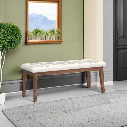 HUIMO Bedroom Bench for End of Bed, Upholstered Dining Seat for Kitchen, Button-Tufted Ottoman Bench for Entryway and Living Room, Beige