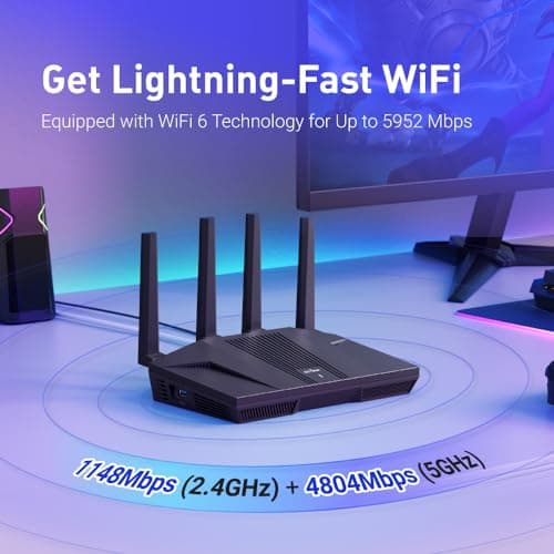 GL.iNet GL-MT6000 (Flint 2) WiFi 6 High Speed Gaming Routers for Wireless Internet, 2 x 2.5G Ethernet Ports for Fiber Optic Modem, Long Range Computer VPN WiFi Router, Home & Business