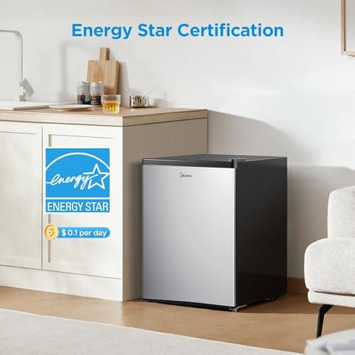 Midea WHS-87LSS1 Refrigerator, 2.4 Cubic Feet, Stainless Steel