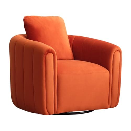 CANMOV Swivel Accent Chair with Pillow,360-degree Swivel Barrel Chair with Curve Backrest, Comfy Velvet Pumpkin-Shaped Round Armchair Modern Single Sofa for Living Room,Bedroom,Waiting Room,Orange