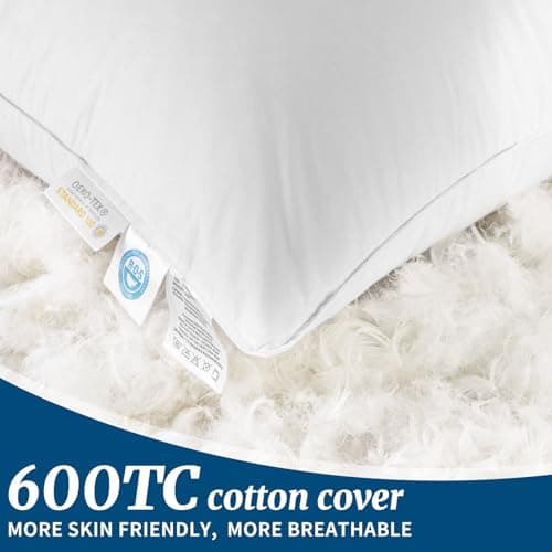 Canadian Luxury Goose Down Pillow Standard Size, 750 Fill Power, 100% Cotton with Teflon Shell- Ultra Comfort Sleep Pillows - Bed Pillows for Back, Stomach(White,Standard(Pack of 1))