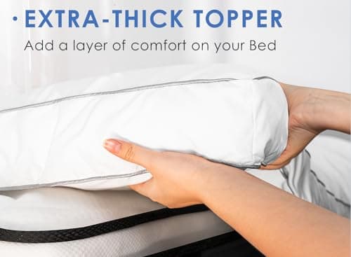 Marine Moon Mattress Topper King, Cooling Plush Pillow Top, Extra Thick Hotel Quality Down Alternative Filled, Softest Fluffy Mattress Toppers for Back Pain