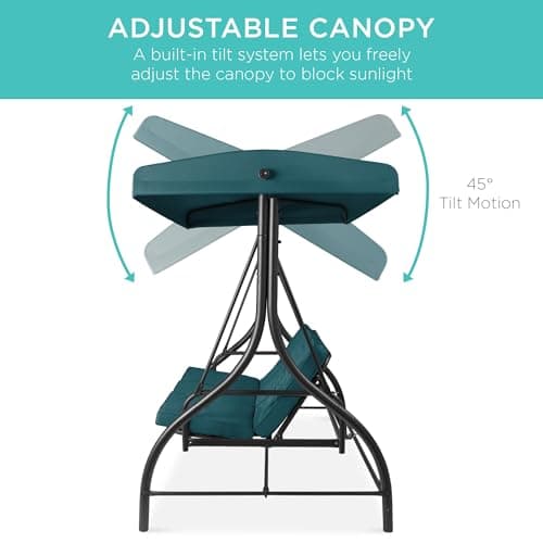 Best Choice Products 3-Seat Outdoor Large Converting Canopy Swing Glider, Patio Hammock Lounge Chair for Porch, Backyard w/Flatbed, Adjustable Shade, Removable Cushions - Peacock