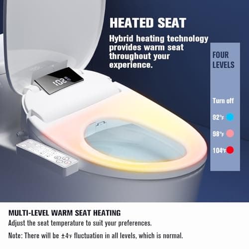 Upgrade Bidet Toilet Seat Elongated, Rear and Feminine Wash, Unlimited Warm Water, Heated Seat, Warm Air Drying, Soft Close Lid, Sense Seat, Smart Bidet Seat Elongated Requires Electricity