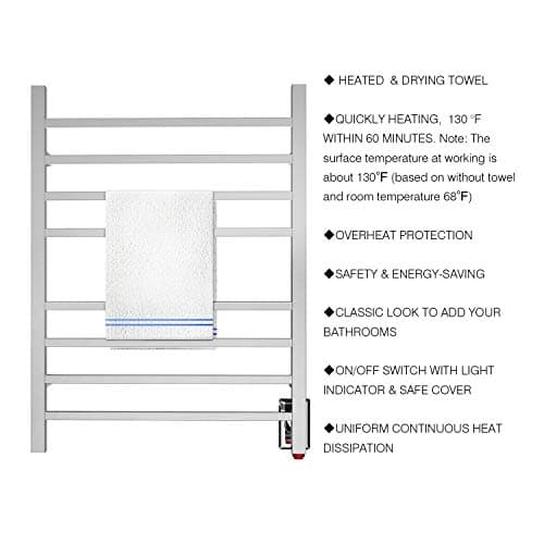 HEATGENE Towel Warmer, Heated Towel Warmer Rack, Wall-Mounted Hardwired/Plug-in Electric Towel Warmers for Bathroom, Hot Towel Rails - Mirror Polish