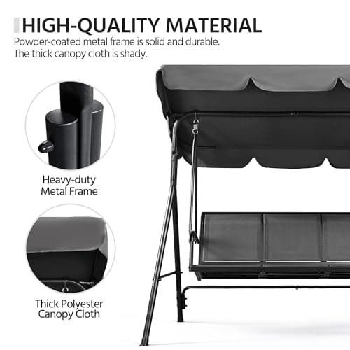 Yaheetech Outdoor Patio Swing Chair, 3-Seat Patio Sunset Hanging Swing Glider w/Adjustable Canopy & Texteline Fabric & Armrests, Outdoor Love Seat Bench for Patio/Garden/Yard/Porch, Gray