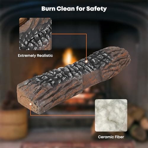 Stanbroil Large Ceramic Gas Logs, 10 Piece Set of Decoration Ceramic Wood Logs for All Types of Ventless, Gel, Ethanol, Electric, Gas Inserts, Propane, Indoor or Outdoor Fireplaces & Fire Pits