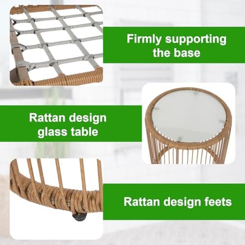 FDW 3-Piece Outdoor Furniture Modern Patio Bistro Set Rattan Conversation Set Wicker Patio Furniture Set with 2 Chairs Coffee Table Cushions Lumbar Pillows for Patio Outdoor Backyard Porch, White