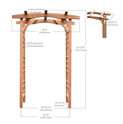 Solid Fir Wooden Garden Arch Premium Outdoor Trellis for Climbing Plants, 83.12”H×59”W×29.75’’D, Also can be Used for Wedding and Party Decoration