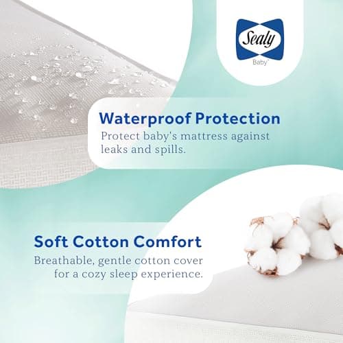 Sealy Baby OptiCool Breathable Crib Mattress, GREENGUARD GOLD Certified, Made in USA, Toddler Bed Fit, 2 Stage Cooling Memory Foam, Non Toxic, Airy Cotton Cover, Safety & Quality Tested, 52X28"