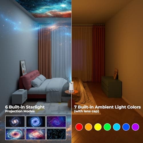 Portable WiFi and Bluetooth Projector - 4K 1080P Supported Android Smart Mini Movie Projector, 270°Adjustable Stand Outdoor Home Star Projector with Ambient Light for Phone TV Stick Laptop