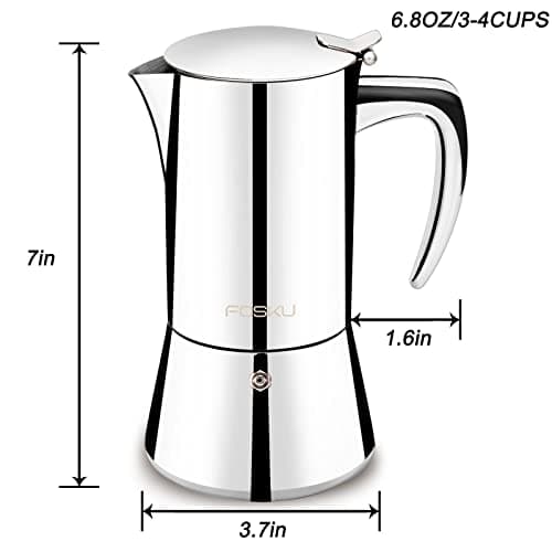 Stovetop Espresso Maker, Stainless Steel Moka Pot, Italian Style Coffee Machine Maker Suitable for Induction, Espresso Pot For 3-4 Cups, 200ml