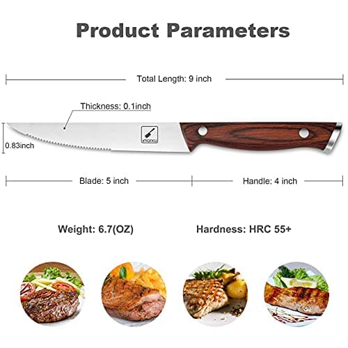 imarku Steak Knives Set of 6, Japanese HC Steel Premium Serrated Steak Knife Set with Ergonomic Handle and Gift Box, Home Essential, Best Birthday Gifts for Women and Men