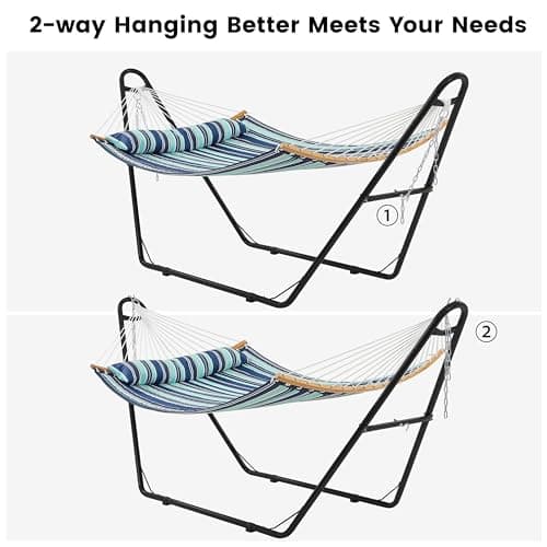Yaheetech Hammock with Stand Set, Heavy-Duty Steel Hammock Stand for 2-3 People Outdoor, Porch, Patio, Deck and Backyard, Max Weight Capacity 475LB - Blue Stripe