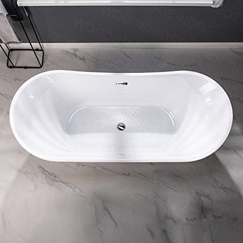 WOODBRIDGE 71"Freestanding White Acylic Soaking Bathtub with Chrome Drain and Overflow,B0017 C