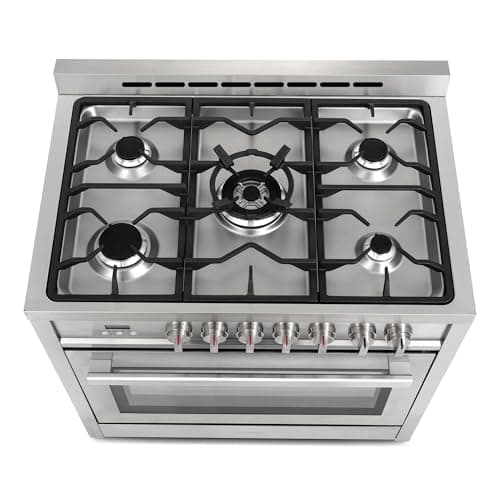 COSMO F965 36 in. Stellar Collection 3.8 cu. ft. Dual Fuel Range, 5 Sealed Burners, 8 Function Convection Oven in Stainless Steel
