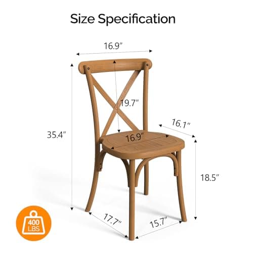 VINGLI Plastic Outdoor Dining Chairs Set of 6, Stackable Patio Farmhouse Brown Dining Chairs with X Back, Waterproof Kitchen & Dining Room Chairs for Indoor-Outdoor, Capacity 400 lbs