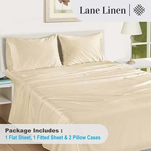 LANE LINEN 100% Egyptian Cotton 1000 TC King Bed Sheets, Eco Friendly No Pill Naturally Cooling Sheet King Size, Soft & Comfy Sateen Weave Silky Smooth Finish, Available in Variety of Colors -Ivory