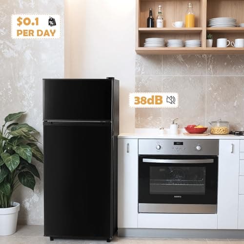 4.5 Cu.Ft Mini Fridge with Freezer, Small Refrigerator with 2 Doors for Kitchen, Dorm, Office and Bedroom, Mini Fridge with Adjustable Shelves (Black)