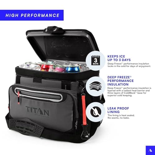 Titan Deep Freeze Cooler Zipperless Hardbody Cooler - Deep Freeze Insulation, HardBody Liner, and SmartShelf