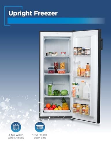 BLACK+DECKER 10 Cu. Ft. Upright Freezer, Stand Up Freezer with Mechanical Temperature Control, Freezer Upright with 3 Shelves and 4 Door Bins, Manual Defrost, R600a Refrigerant, BUF1000LB, Black