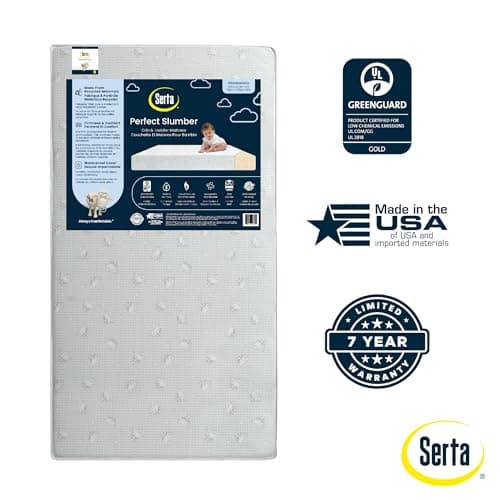 Serta Perfect Slumber Dual Sided Crib and Toddler Mattress - Waterproof - Hypoallergenic - Premium Sustainably Sourced Fiber Core -GREENGUARD Gold Certified (Non-Toxic) -7 Year Warranty - Made in USA