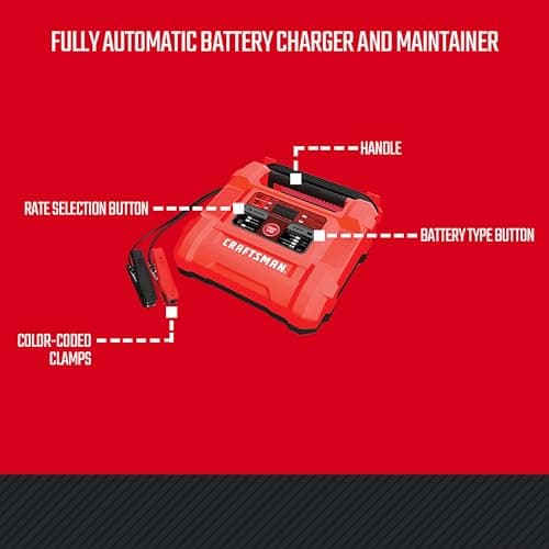CRAFTSMAN Battery Charger and Maintainer, CMXCESM258, 4-in-1, Fully Automatic, Battery Tester, 12 Amps, 6 Volt, 12 Volt, for Car, SUV, Truck, and Marine Batteries
