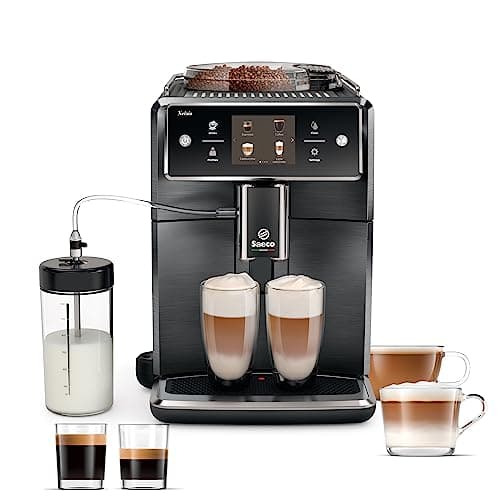 Philips Saeco Xelsis Super Automatic Espresso Machine - LatteDuo Milk System, 15 Coffee Varieties, 6 User Profiles, Touchscreen, Black & Titanium, (SM7684/04)