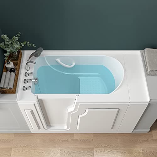 FerdY Floridian 52" Walk-in Bathtub with Left-Side Door Opening and Quick Fill and Drain System, Rectangular Soaking Bathtub in White