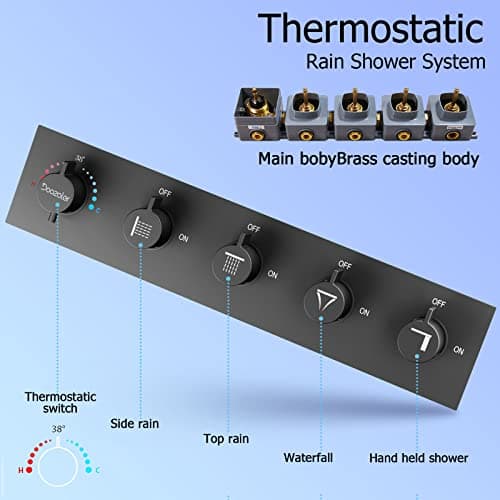 23" Full Body Thermostatic Shower System with Body Jets, Luxury LED Music Rainfall Waterfall Shower Jets System In Wall, Smart Ceiling Mount Multi Function Rain Shower Faucet Set