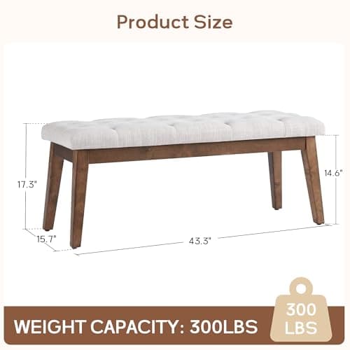 HUIMO Bedroom Bench for End of Bed, Upholstered Dining Seat for Kitchen, Button-Tufted Ottoman Bench for Entryway and Living Room, Beige