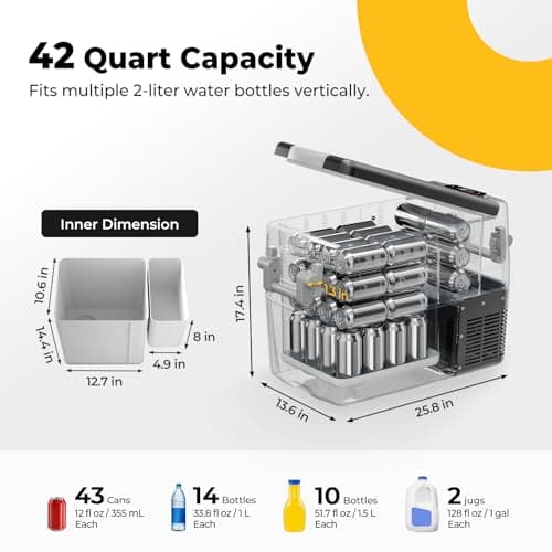 BougeRV 12V Refrigerator Fridge Freezer Portable Car Fridge 42 Quart Electric Cooler 12V/24V DC 110~240V AC for RV Camper Truck Jeep Pickup SUV Van Boat Camping Tailgating Road Trip Outdoor Travel