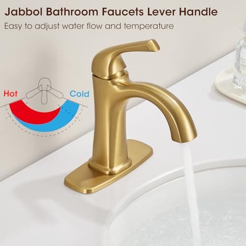 Brushed Gold Single Hole Bathroom Faucets, Single Handle Brass Bathroom Sink Faucet for 1 or 3 Holes, Vanity Faucet with Pop Up Drain and Supply Lines, Deck Plate