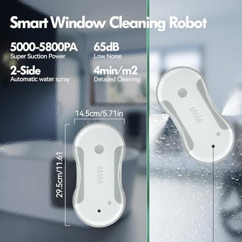 Window Cleaning Robot, 5800Pa Intelligent Window Cleaner Robot with 80ml Dual Water Spray, with Path Planning and Edge Detection for Interior/Exterior Highrise Windows