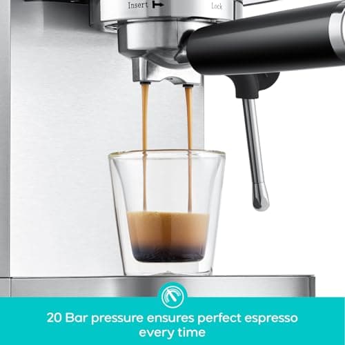 CASABREWS 3700 Essential Espresso Machine 20 Bar, Stainless Steel Cappuccino & Latte Machine with Steam Frother for Home, 43.9oz Water Tank, Silver