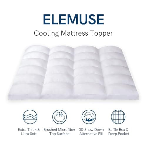 ELEMUSE King Mattress Topper for Back Pain, Extra Thick Mattress Pad Cover, Plush Soft Pillowtop with Elastic Deep Pocket, Overfilled Down Alternative Filling